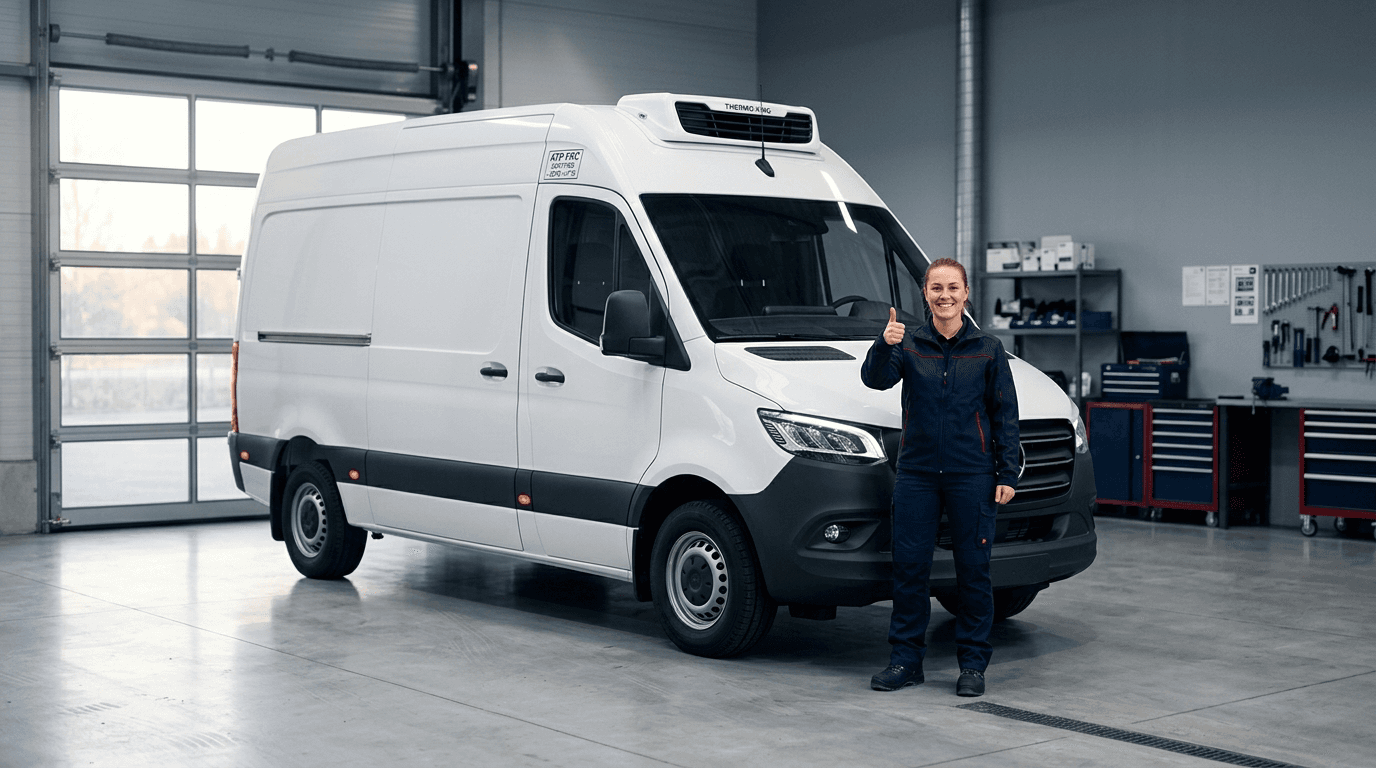 Tre Frigopanel-bygde Mercedes-Sprintere ved siden av hverandre